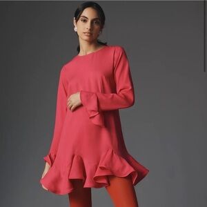 Anthropologie Vineet Bahl Long-Sleeve Ruffle-Hem Mini Dress